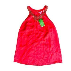 Lilly Pulitzer Corsica Beaded Sleeveless Top Pink Tomato 81862 Women's Medium (M